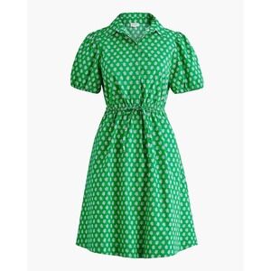 J.Crew Green Floral Print Puff Sleeve Drawstring Shirt Dress Womens Size 14
